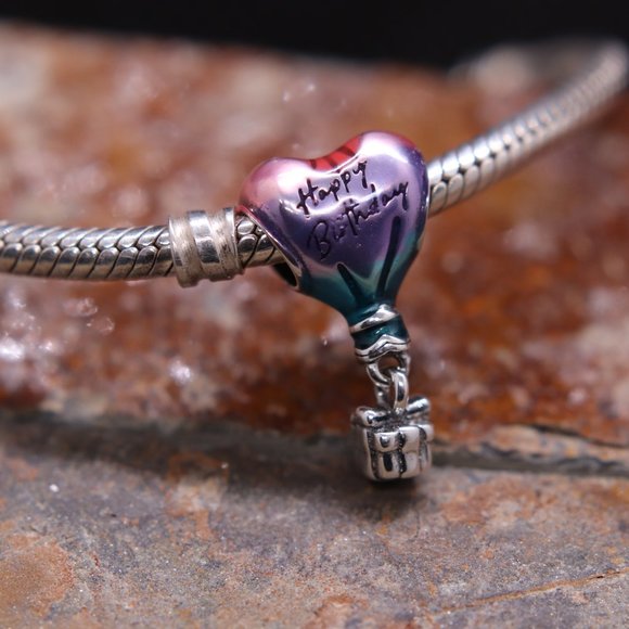 Happy Birthday Hot Air Balloon Bracelet Charm S925 Sterling Silver Fits Pandora - Picture 2 of 6